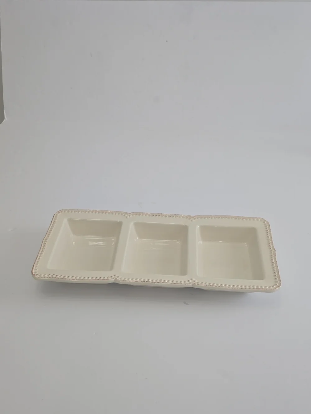 Pier 1 Imports Abigail 3 Section Divided Dish Beaded Border Stoneware